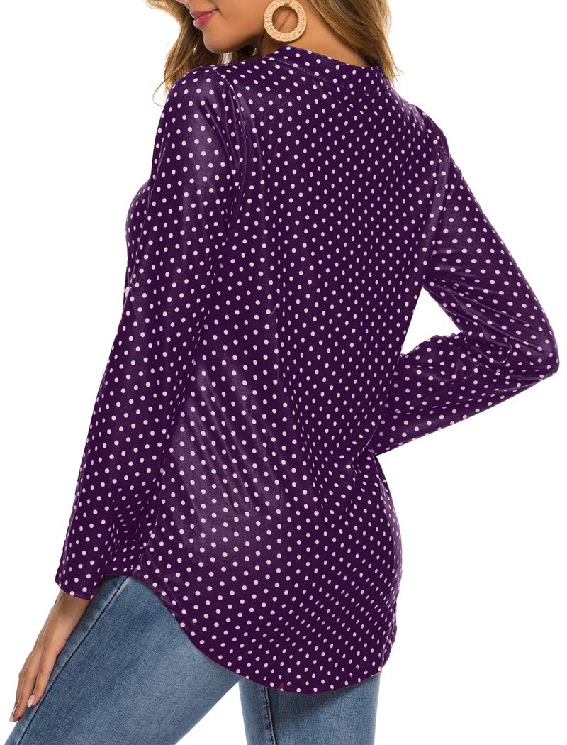 Halife Woman 3/4 Sleeve Shirt Cuffed Sleeve Notch V Neck Casual Office Tunic Blouse Purple M - Image 4